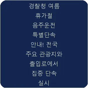 경찰청 여름 휴가철 음주운전 특별단속 안내! 전국 주요 관광지와 출입로에서 집중 단속 실시