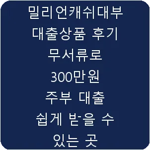 밀리언캐쉬대부 대출상품 후기 무서류로 300만원 주부 대출 쉽게 받을 수 있는 곳